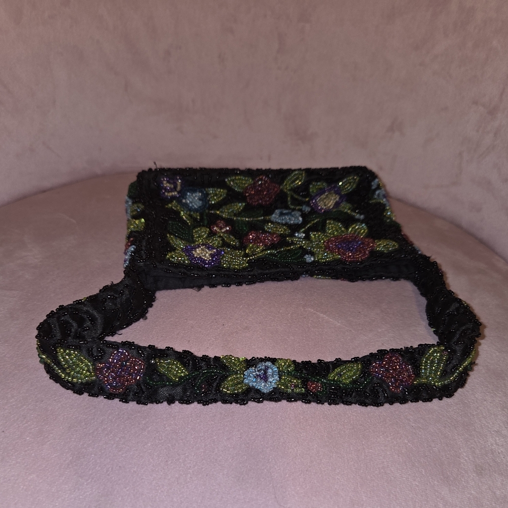 Floral Beaded Women's Bag - Black and Multicolor - Picture 3 of 6